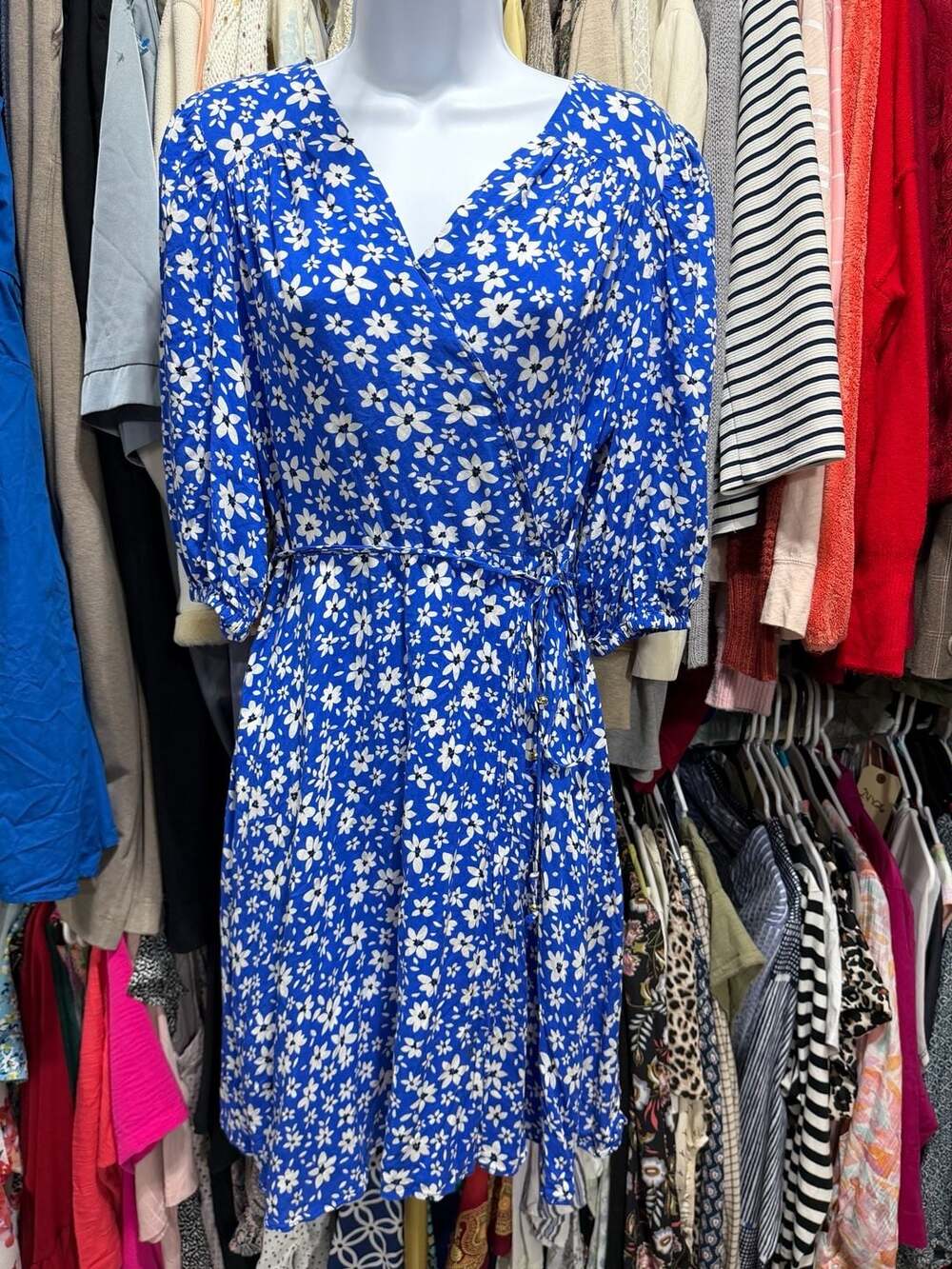 Calvin Klein Floral Midi Dress Blue White